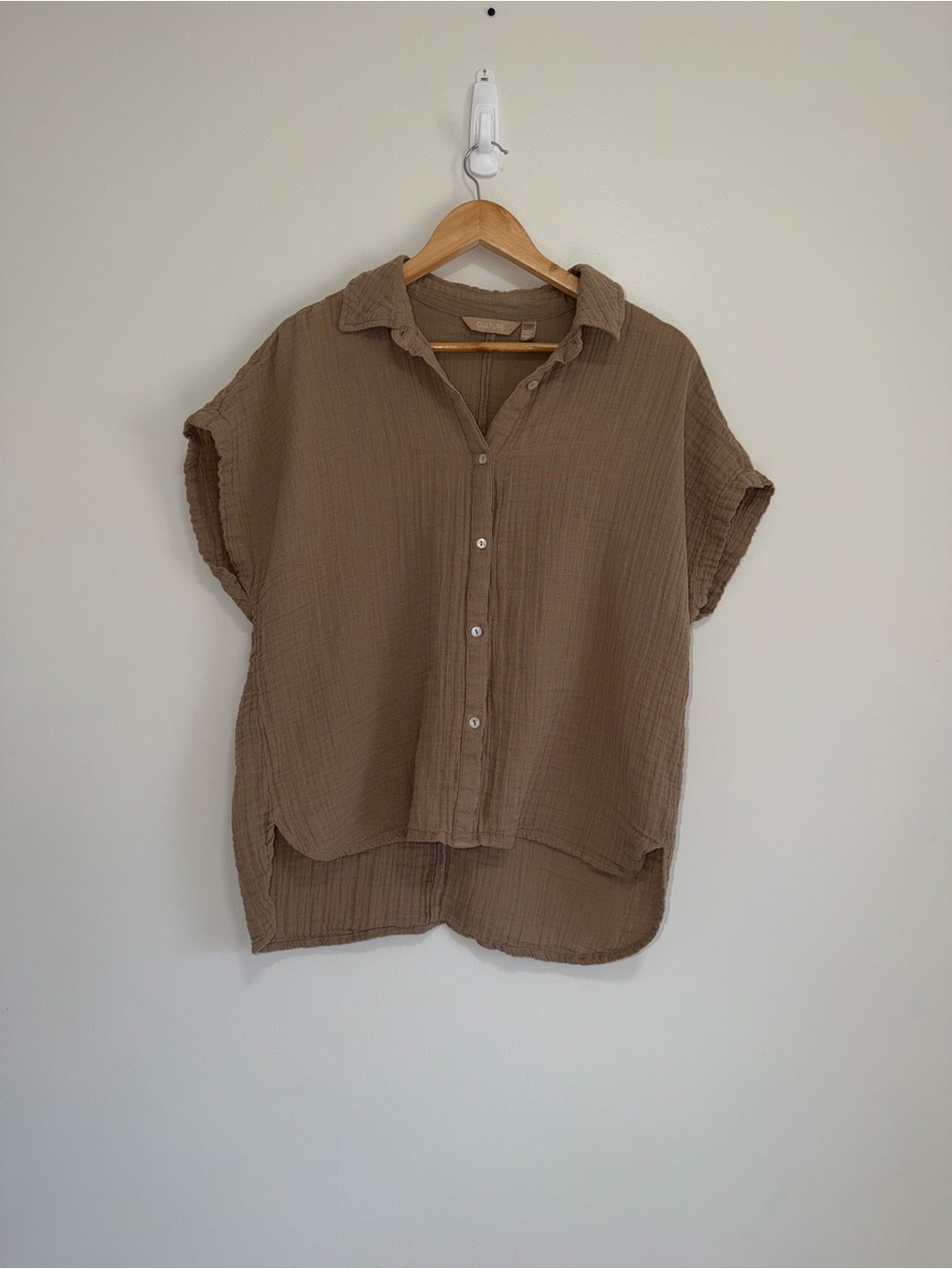 Culture Brown Cotton Double Gauze Short Sleeve Button Down‎ - Size XS